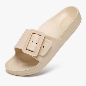 New Beige Slide Sandals with one big Buckle size 9